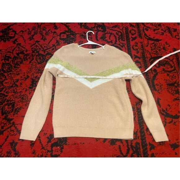 Womens Steve Madden Metallic Chevron Sweater SZ M Pink Gold Fuzzy Size medium - Picture 3 of 14